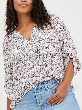 Disney Torrid Marie Harper White Blouse ARISTOCATS Cat Print Size 2